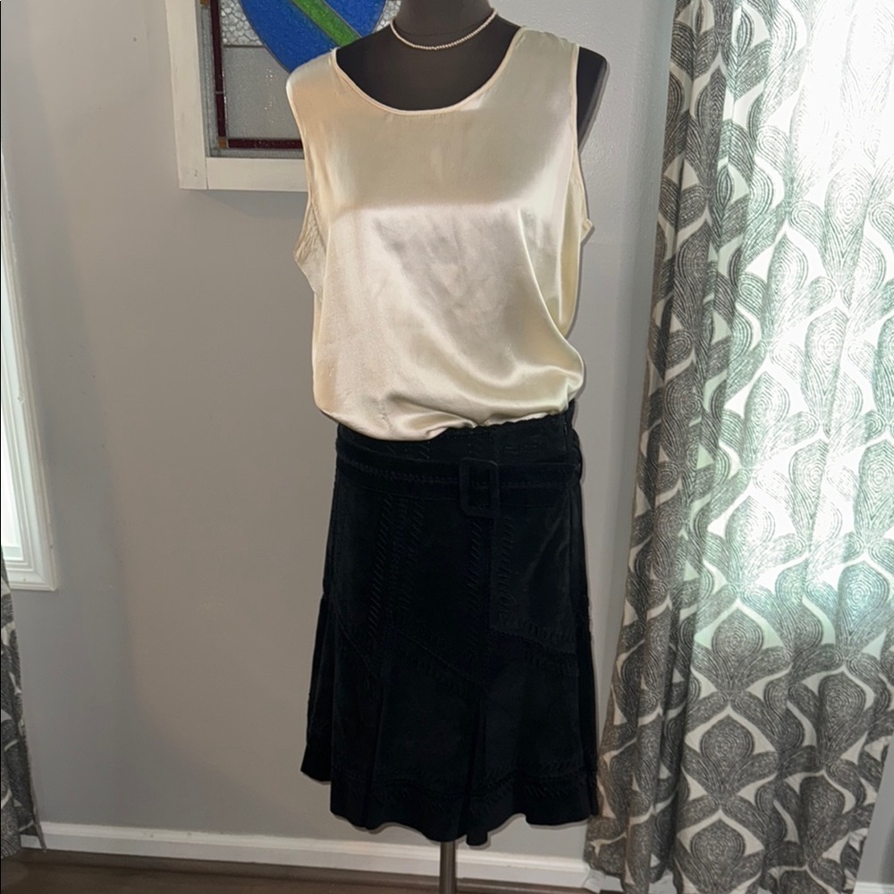 Margaret Godfrey Black Suede Belted Patchwork A Line Skirt